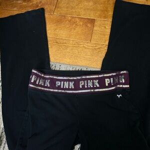 VS Pink Sequin 2k  Logo Black Leggings Large